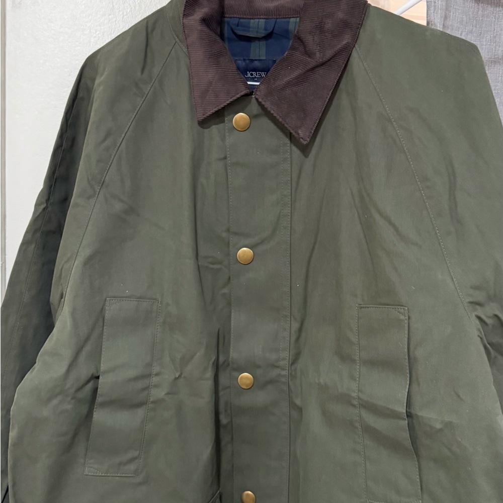 J. Crew Olive Green Field Jacket with Brown Corduroy Collar